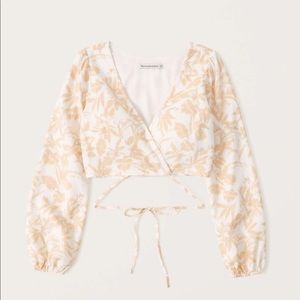 Long-sleeve Linen-blend Wrap Top